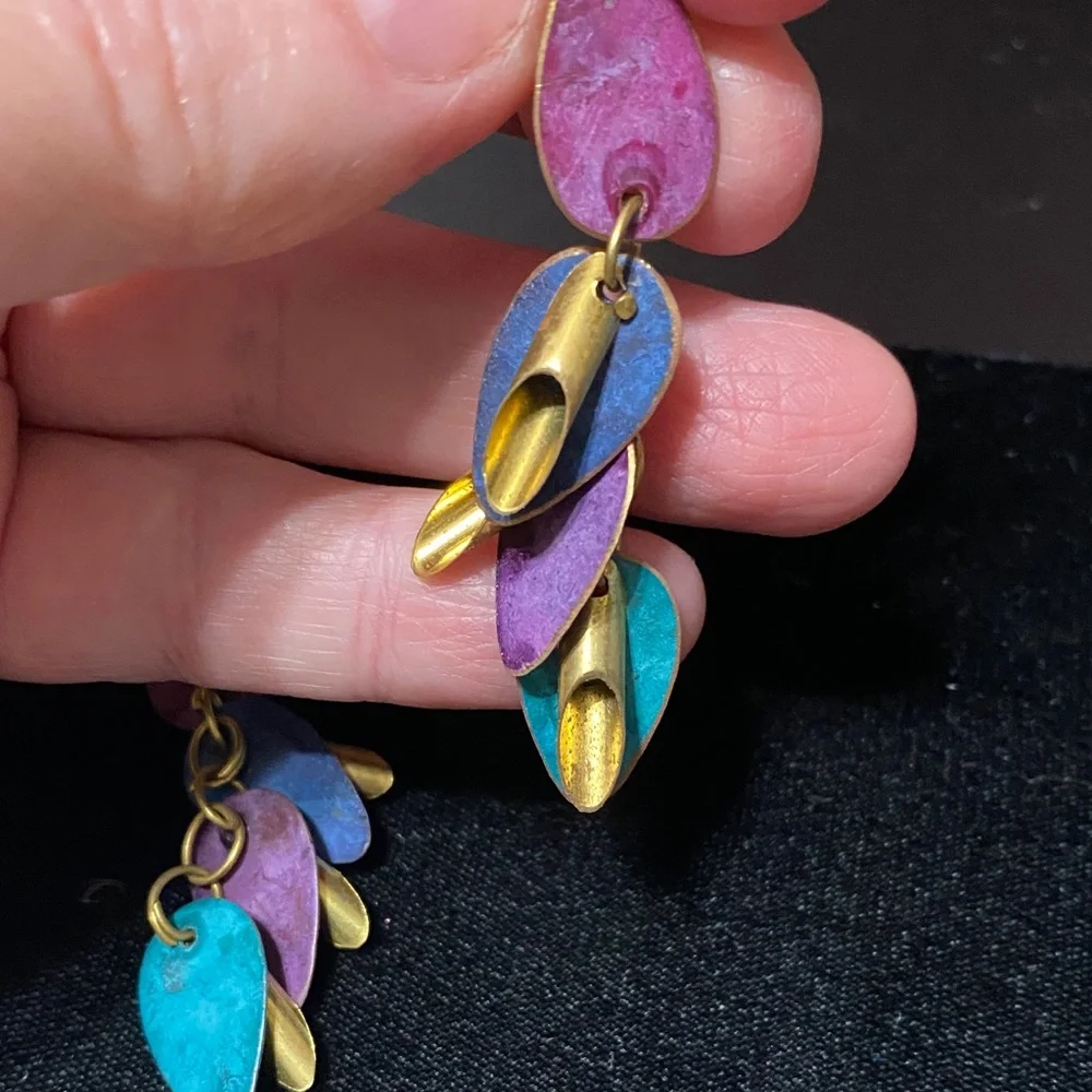 Elegant purple blue teal vintage Dangle pierced Earrings